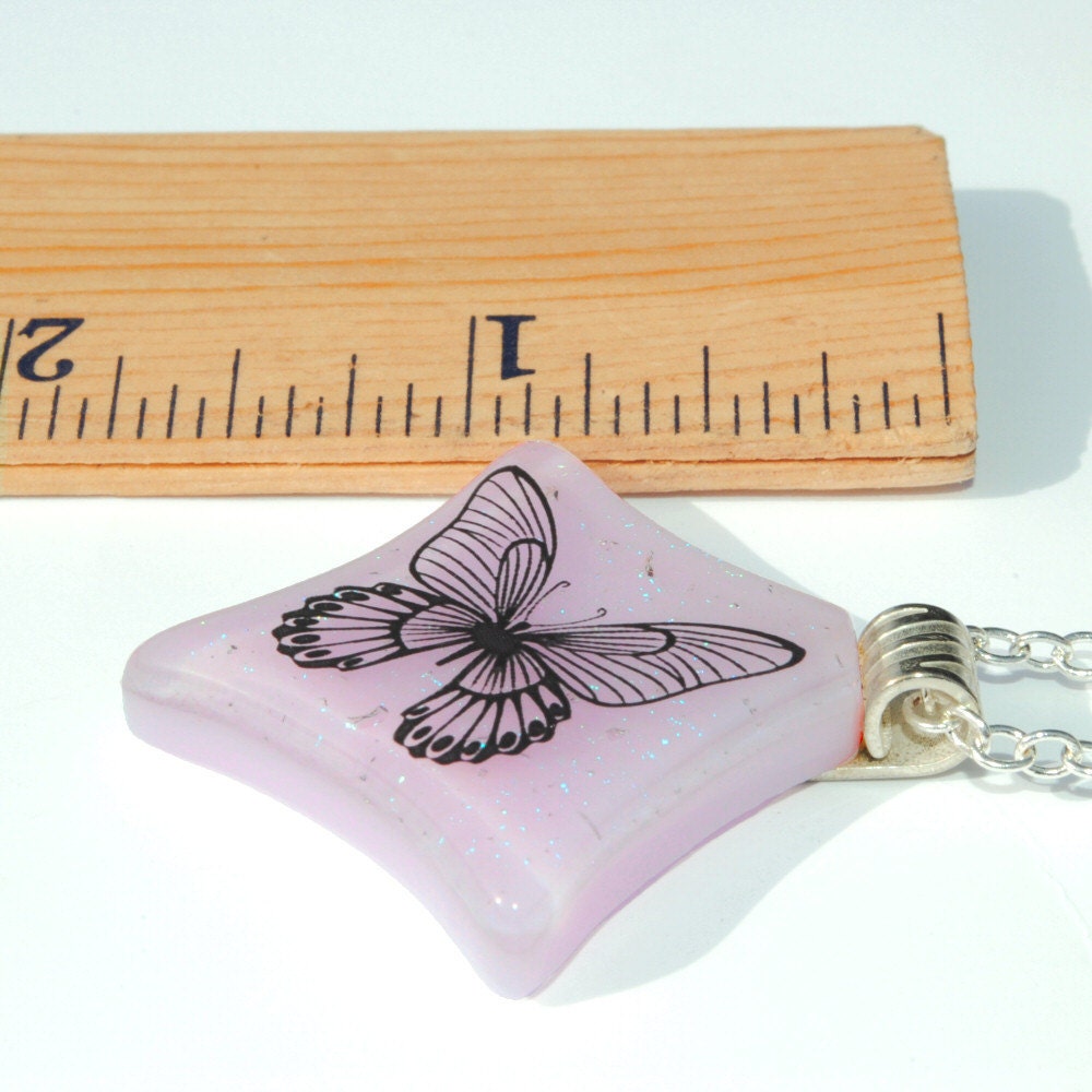 Butterfly Pendant, Fused Glass Jewelry, Dichroic Pendant, Light Pink Pastel, Spring (Item 10006-P)