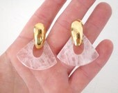Vintage Rose Quartz Earrings Goldtone Pierced Pink