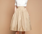 Beige Cotton Midi Skirt by Mrs Pomeranz
