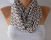 BIG SALE Heart  Infinity Scarf Shawl Circle Scarf  Loop  Scarf Gift -fatwoman - LOVE - White Heart - Beige - Chiffon