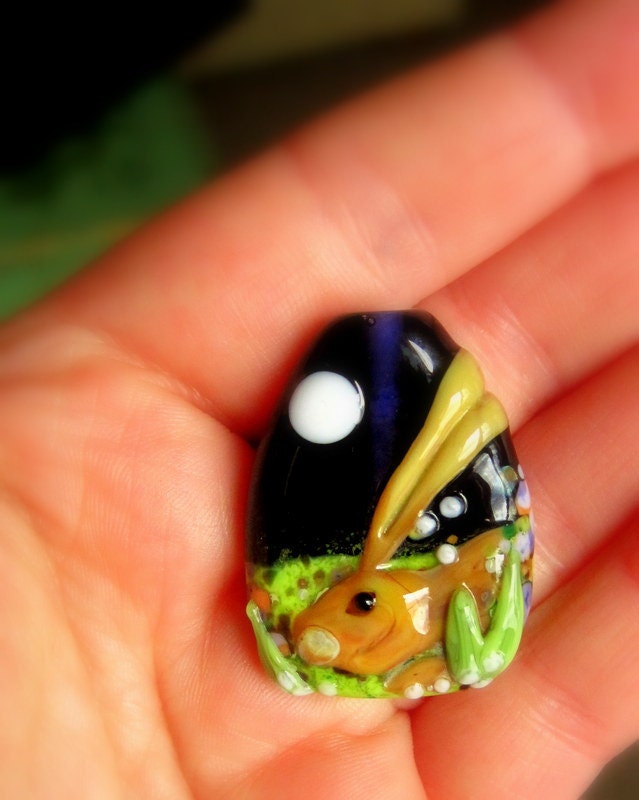 Hare Under The Moon Focal Bead - Mad Cat Glass - FHF - SRA - British Lampwork - GBUK