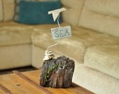 Coastal Reclaimed Wood Sea Sculpture "The Sea" Shells Seagull Cottage Chic Salvage Driftwood Homespunsociety