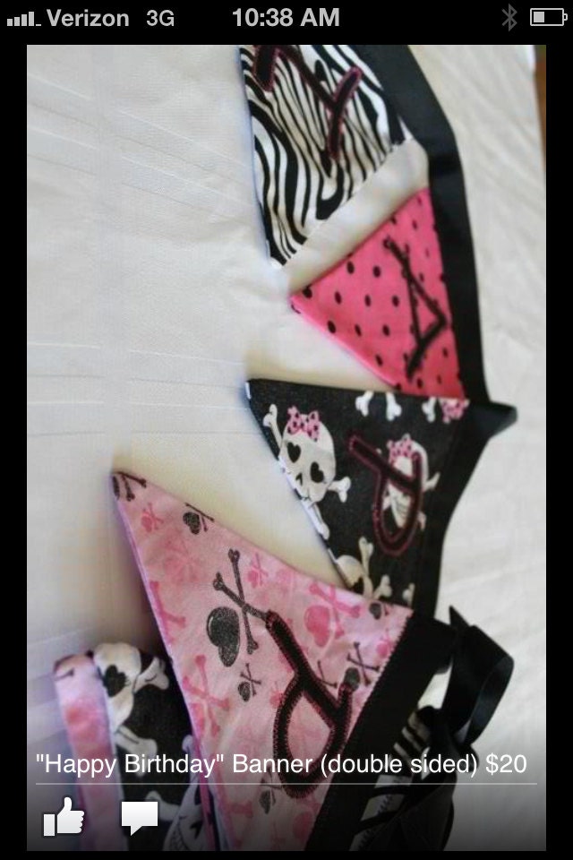 CLEARANCE Girly Skulls Fabric Happy Birthday Pennant Banner