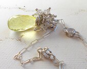 SUMMER STYLE Lemon Quartz Silver Gemstone Necklace, Fine Jewelry  Briolette Crowned with Swarovski Crystals. Sparkles Like Crazy