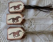 Horse Gift Tags Hand Stamped in Brown, Set of Seven from Original Hand Carved Stamp