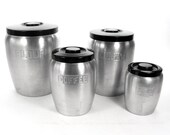 Vintage Kitchen Canister Set / Aluminum 1940s Kitchen Decor / Art Deco Mid Century