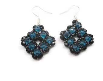 Beaded Earrings Tanzanite Blue and Black