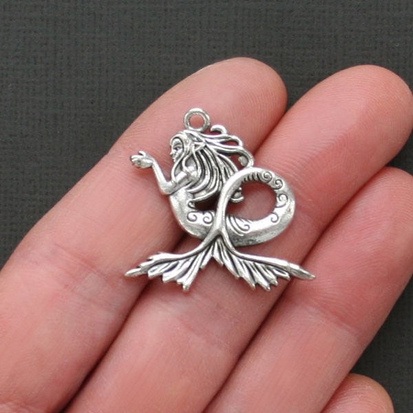 2 Mermaid Charms Antique Tibetan Silver Tone Gorgeous Detail - SC1754