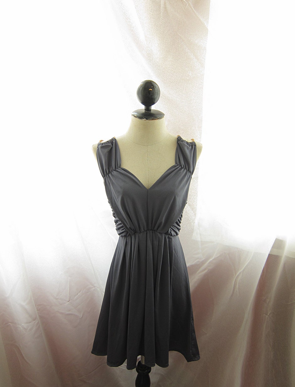 Nostalgia Gray Sweetheart silver Chain Grecian Goddess Elegant Ruched Spartan Starry Luxe Posh Voyage Club Party Dress