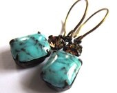 Vintage Style Earrings Turquoise Amber Glass Fashion Jewelry
