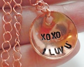 Copper Disk Necklace XOXO I LUV YOU