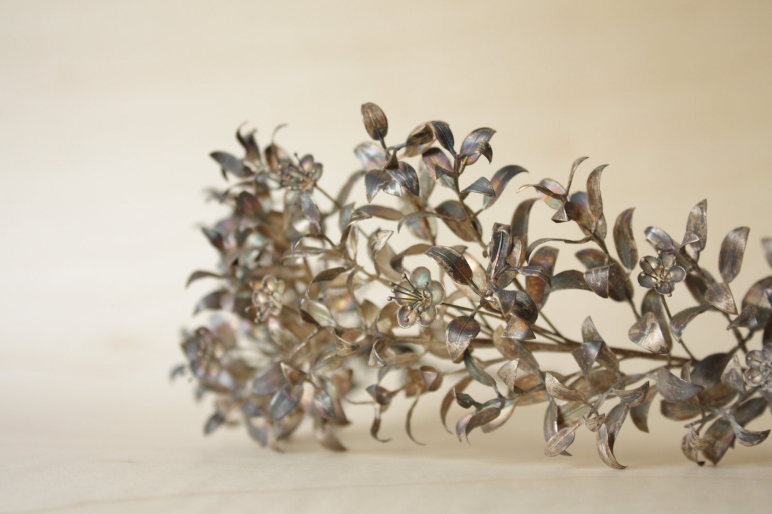 Antique German Wedding Tiara AND Matching Boutonnière Silver Myrtle
