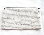 Italian Handwriting Fabric Zipper Pouch / Pencil Case / Make Up Bag / Gadget Sack