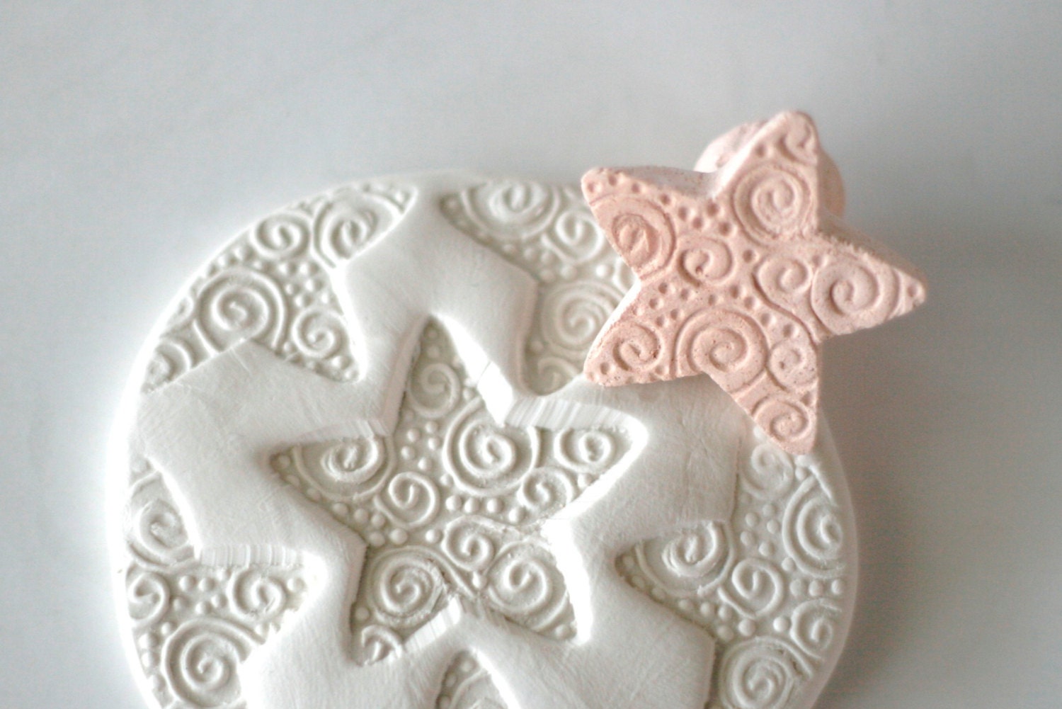 Star with Spirals and Dots Pottery Pattern or Texture Shape Stamp - GiselleNo5