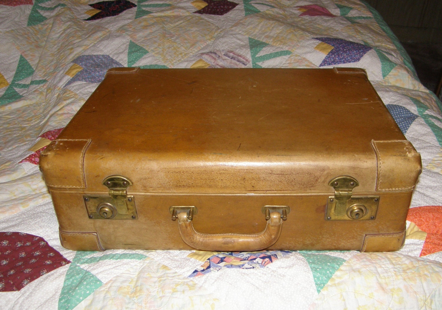 Vintage Leather SUITCASE Made in England, Antique Heavy Leather Luggage, Great Display Patina & History