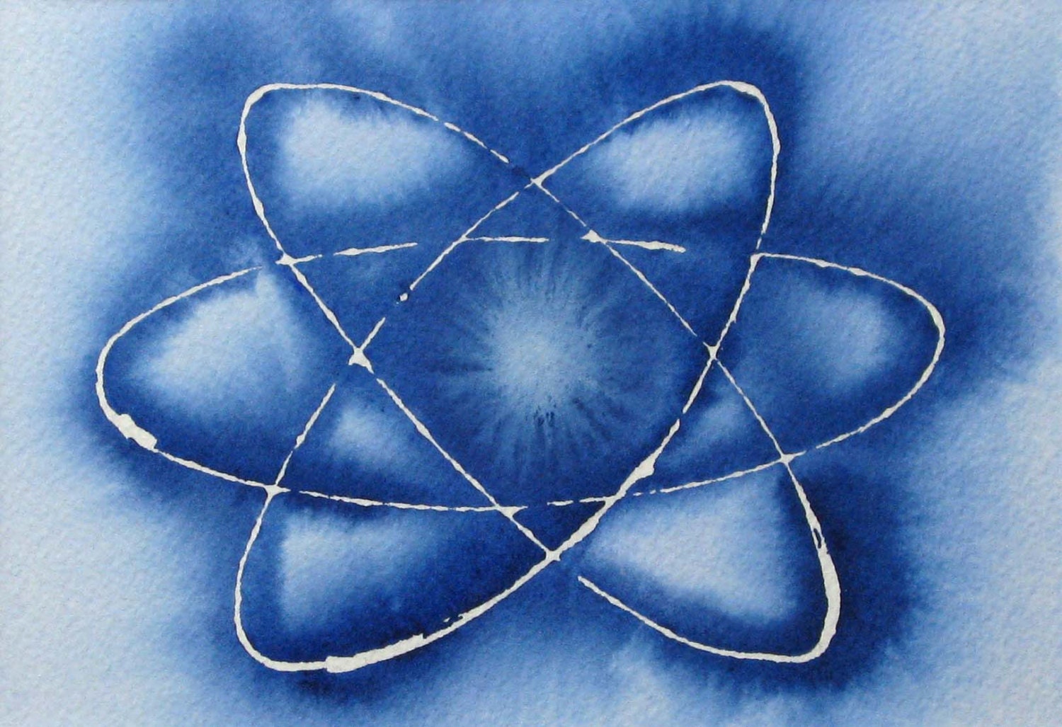 The Atom - Original watercolor painting - physics