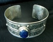 Unmarked Wide Silver Lapis Cuff Bracelet