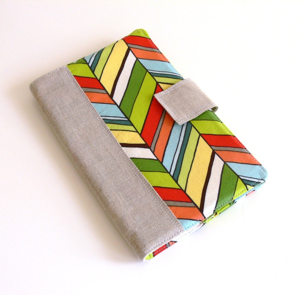 Tablet Cover -- Linen and Chevron Stripes -- fits Kindle Fire, ready to ship