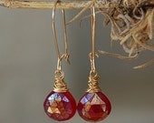 Red Raspberry Chalcedony and Gold Filled Earrings
