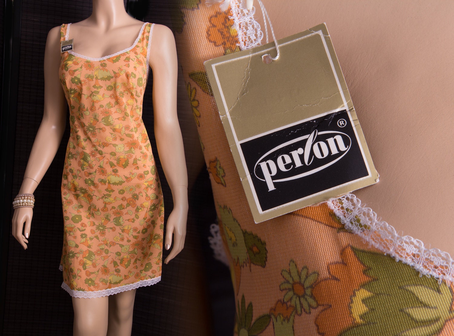 NWT Austrian floral Perlon XL plus size vintage full slip 1980s vintage (PL278)
