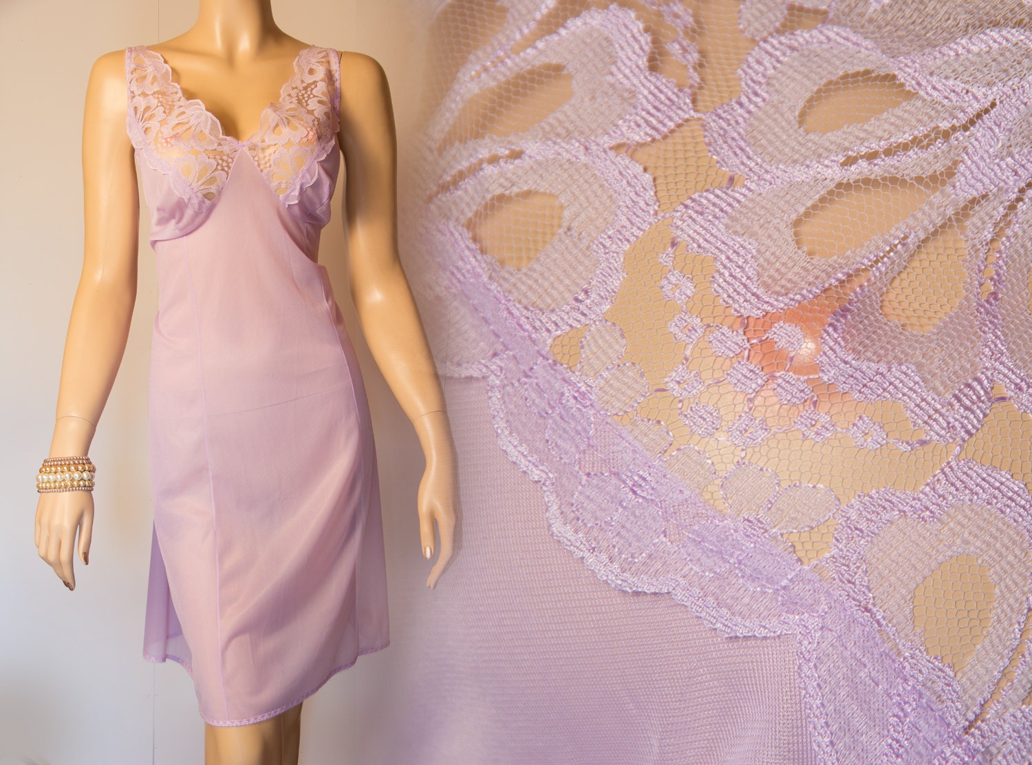 XL plus size lingerie lilac vintage full slip 1970s vintage (PL292)
