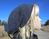 Bohemian Snood / Slouchy Beanie Thick  Winter Slouch Hat Tam Blue Heather A886
