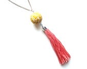 polymer clay mosaic pendant with tassel ombre Yellow Spring large mosaic bead sunny yellow color progression