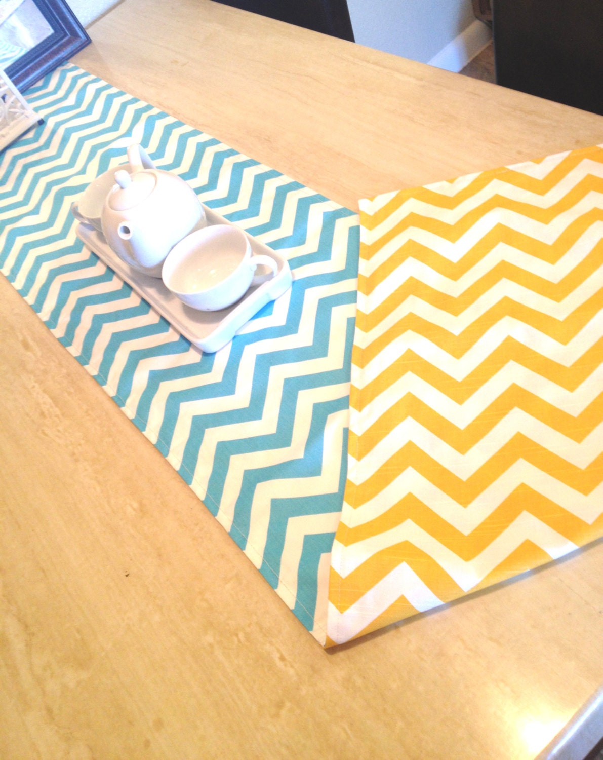 Reversible Chevron Table Runner for Spring and Easter