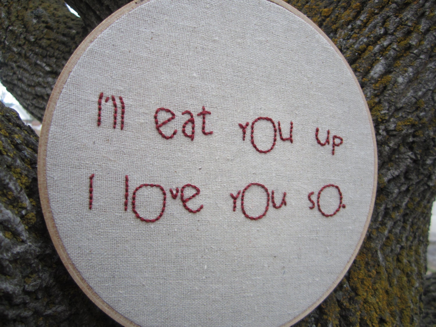 Where the Wild Things Are - "I'll eat you up I love you so" - 7 inch hand stitched embroidery hoop art