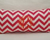 Monogrammed Hot Pink and White Chevron Print Throw Pillow-Medium Lumbar