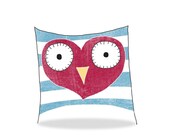 owl nursery art-postcard with envelope-nautical love owl-print from original illustration