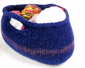 Felted Bowl, Felted Basket with Handles,  Wet Felted Basket, Wool Felted Container, Home Decor, Navy