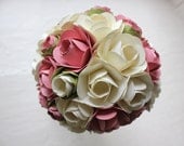 Paper Flower Bouquet - Wedding, Pink, Green and White Paper Rose