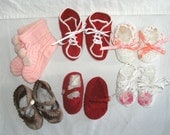 Vintage Baby Booties - Lot of 6 Pairs of Hand Crochet Baby Slippers