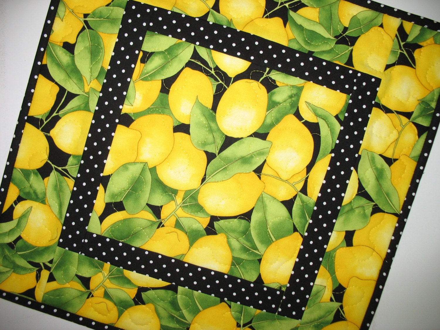 Lemon Table Topper Quilted fabric from Timeless Treasures