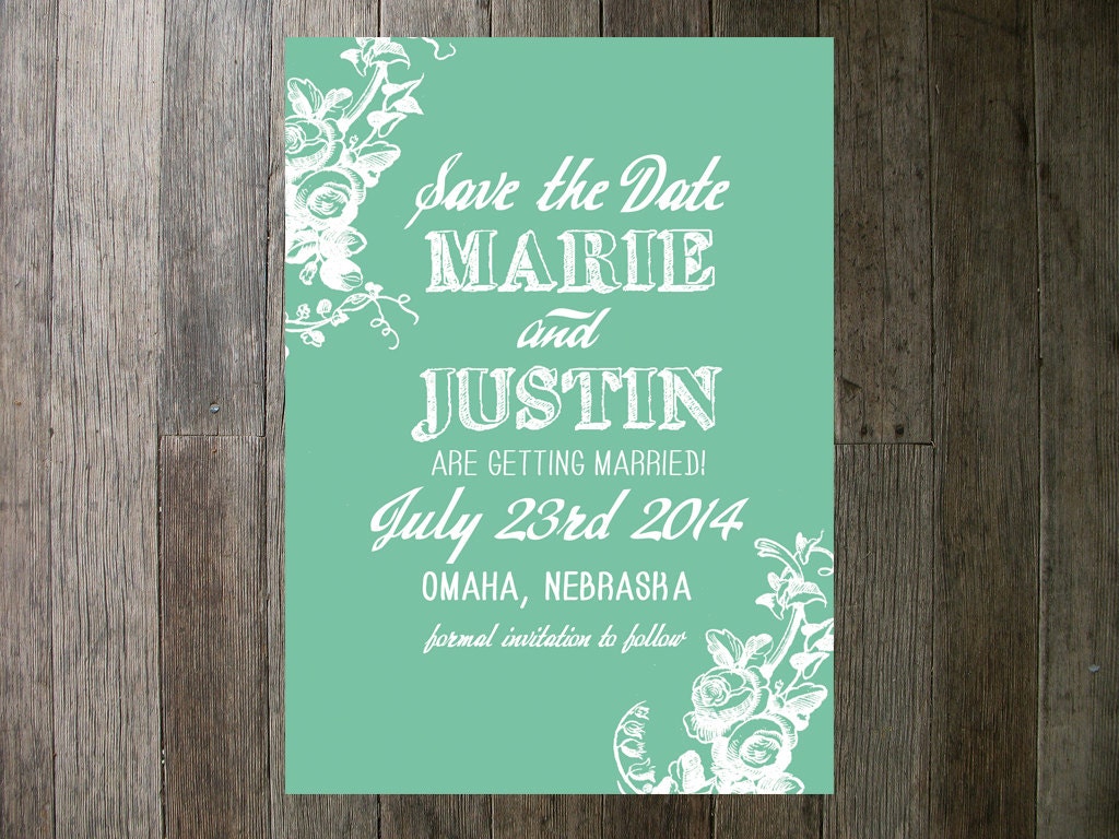 Save the Date Printable - Mint Vintage Flowers with a Modern Twist