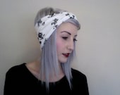 FLORAL printed black and white stretchy turban headband flowers