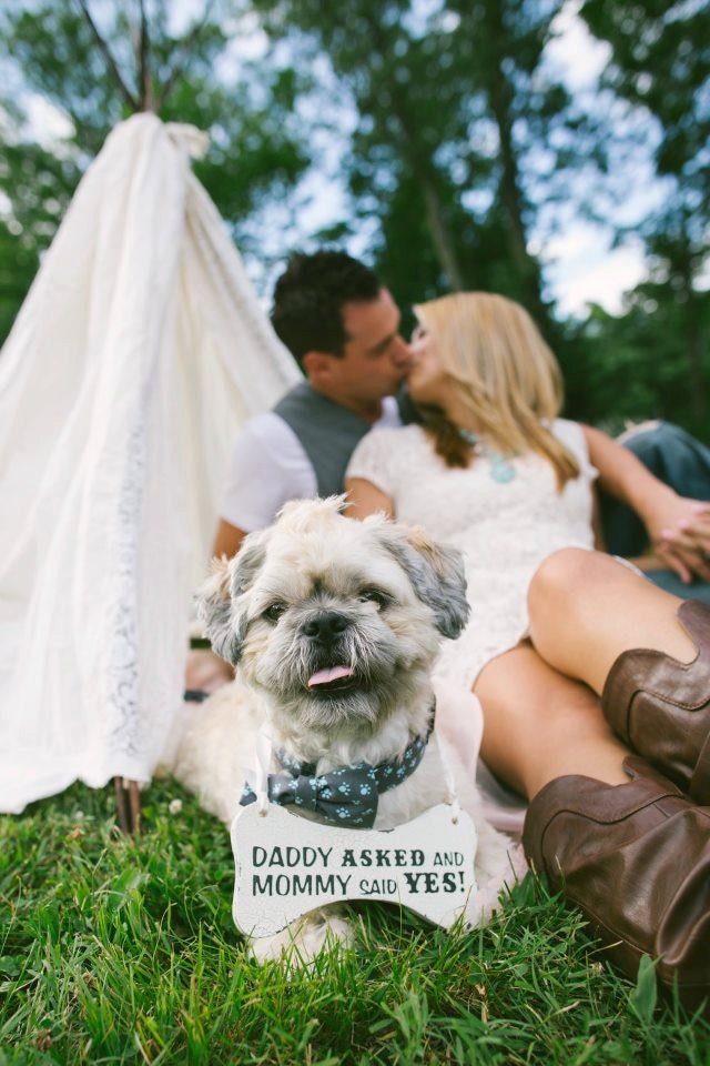 Dog Bone - Include your 4 legged friend - Daddy Asked and Mommy Said Yes - Wedding Announcement