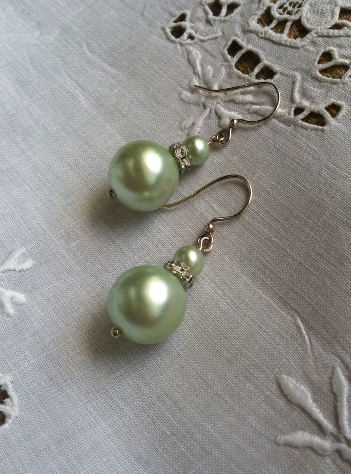 Vintage Mint Green Pearl Earrings - Repurposed Vintage Beads, One of a Kind