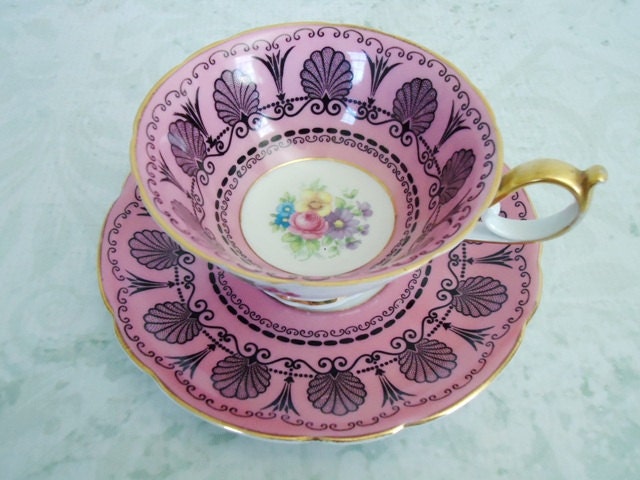 Teacup and Saucer Set in Hot Pink - Vintage Tea Cups and Saucers - Teacups and Saucers