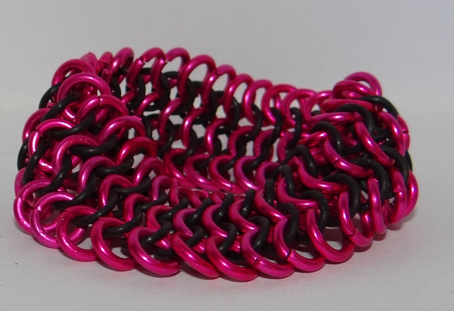 Pink and  Black Punk stretch chain mail bracelet