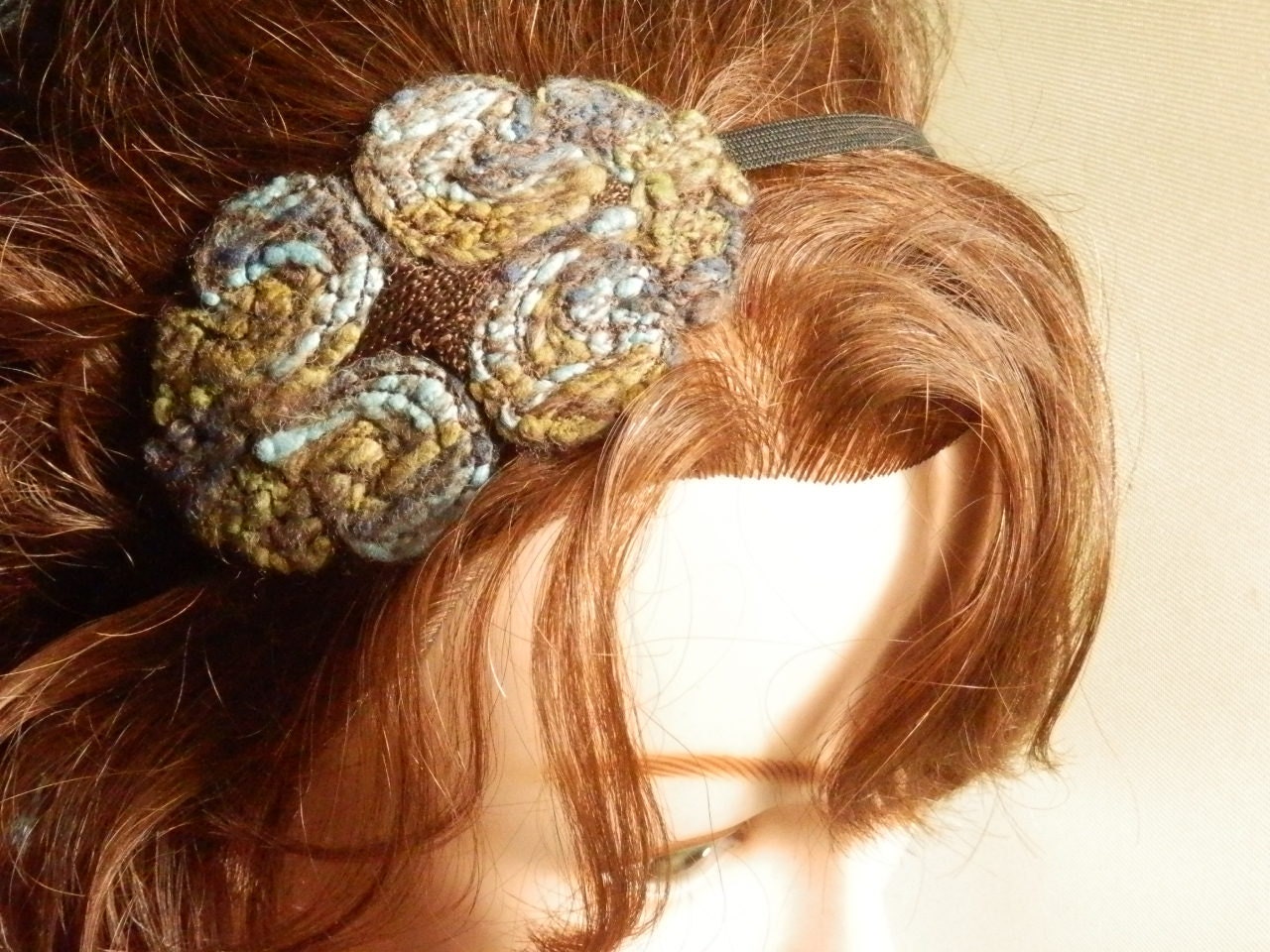 Embroidered Fascinator Headband Blue Green Brown Handmade Tagt team 123 cc loh ostat socal etsy guild tenx tt cccoe sos steam team madcap lb