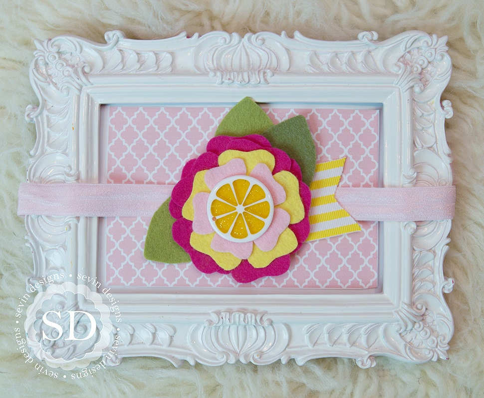 Pink Lemonade Headband or Clip -- Felt Flower -- Newborn, Baby, Toddler, Child, Teen, Adult