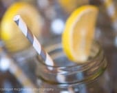 50 Charcoal Grey Striped Biodegradable Paper Straws   & Digital Flags - Party - Birthday - Baby Shower - Wedding