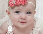 Coral Baby Headband, Newborn Headband, Flower Headband, shabby chic Headband,Baby Headbands, baby bows