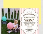 Vintage Ice Cream Photo Birthday Invitation - Custom PRINTABLE Ice Cream DIY Photo Invitation - by anna and blue paperie Il_170x135