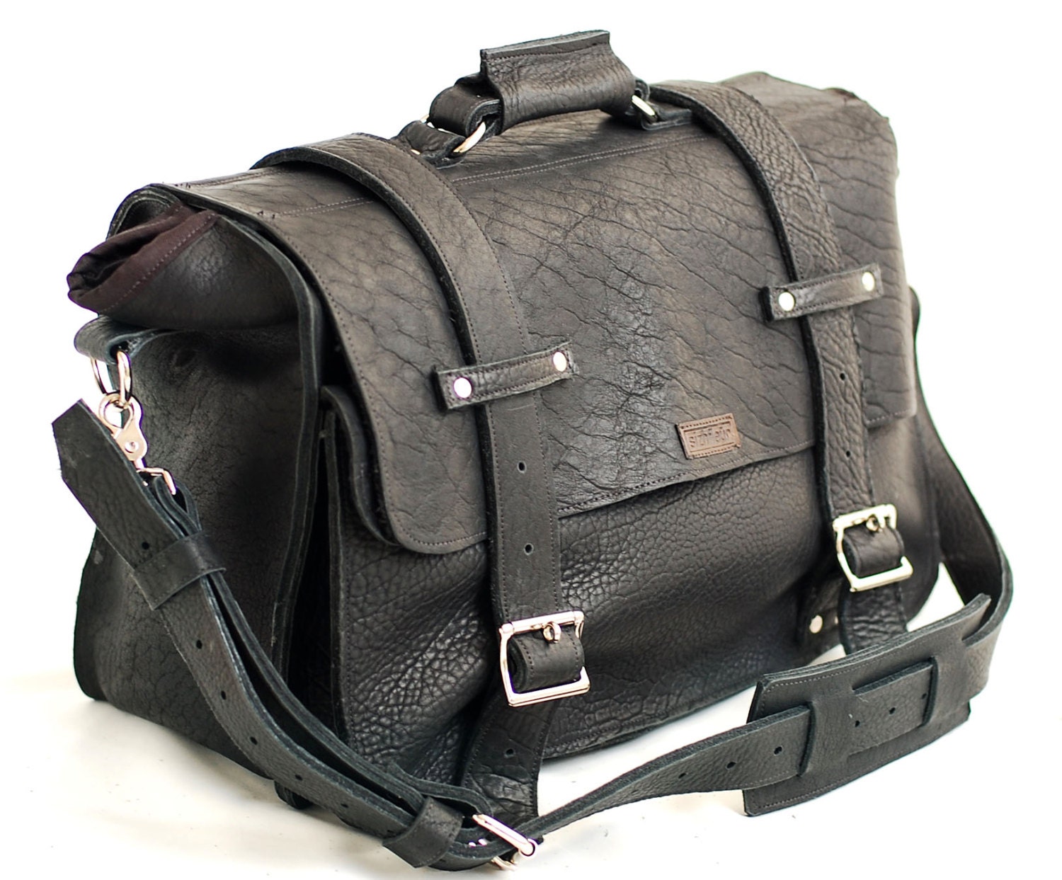 20" Leather Laptop Bag New: Custom Black Leather bag  -  Handmade in the U.S.A. - American Buffalo Leather for the Perfect Pitch