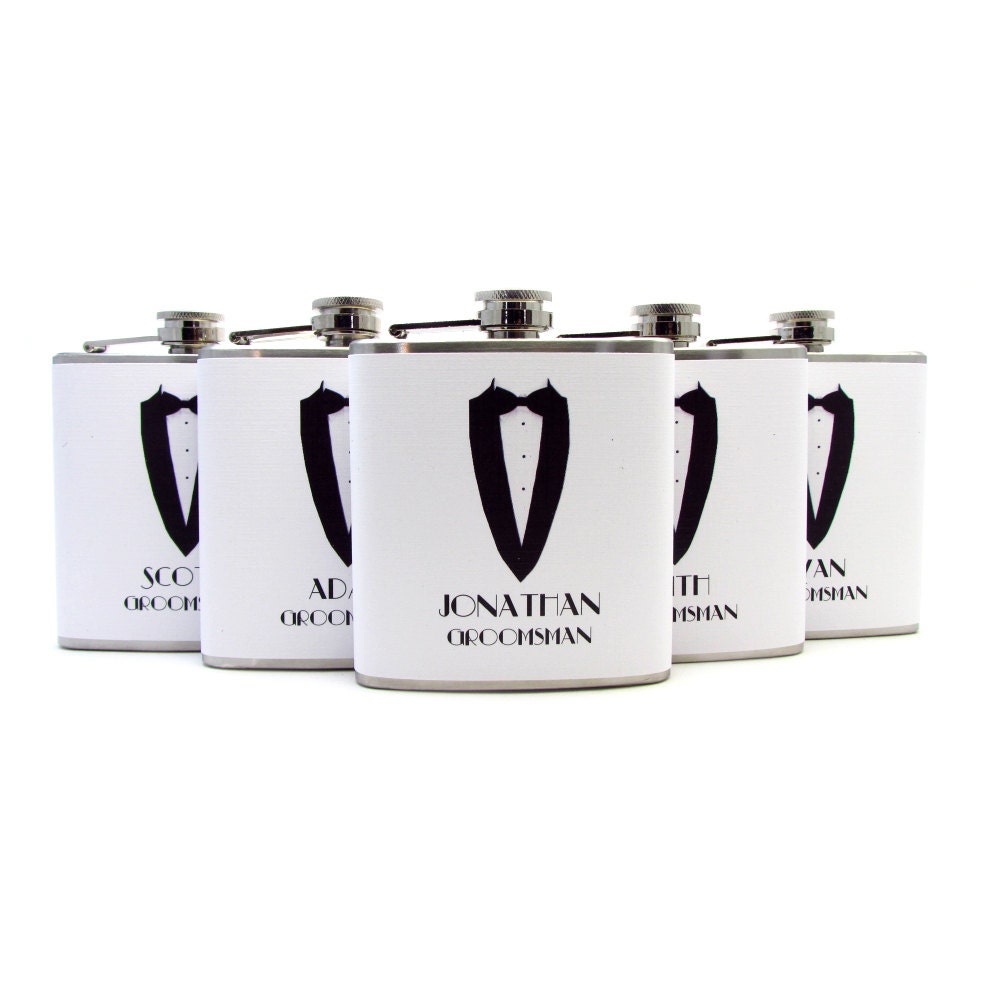 Tuxedo Flasks for Your Groomsmen Best Man Wedding Party Gifts for Groomsmen 6oz OR 8oz Sizes