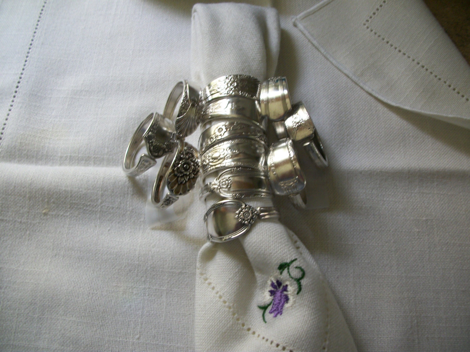 Assorted napkin rings hand made from antique silverware  5.50 each