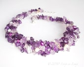 Purple Crochet Knitted Lace Necklace, Silver Wire, Amethyst Freshwater Pearl, Natural fashion, Winter wedding accessories